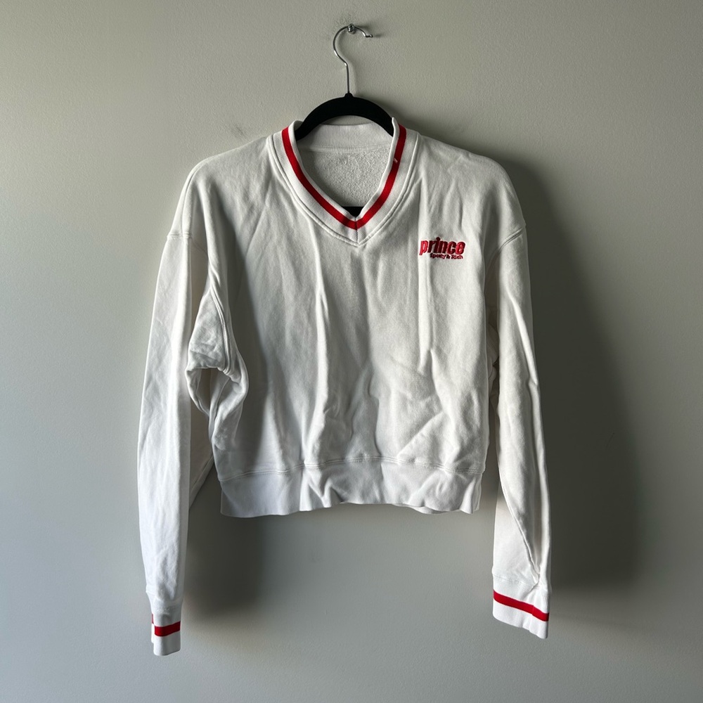 Sporty & Rich x Prince white and red pullover sweatshirt